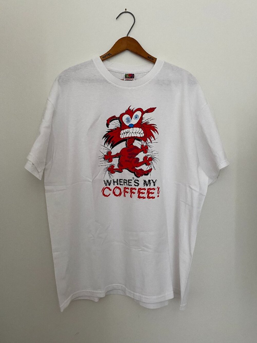 VINTAGE FUNNY CAT HUMOR WHERES MY COFFEE GRAPHIC TSHIRT SIZE XL